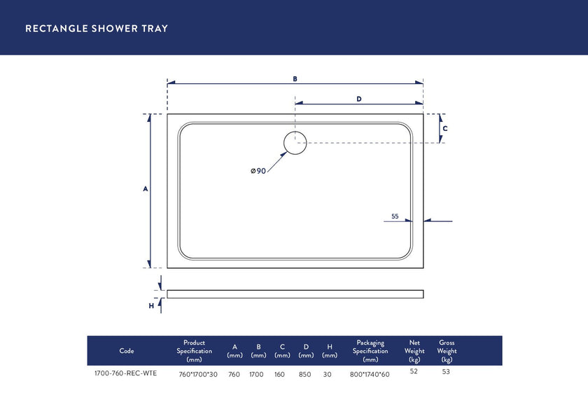 Rectangular 30mm Shower Tray White