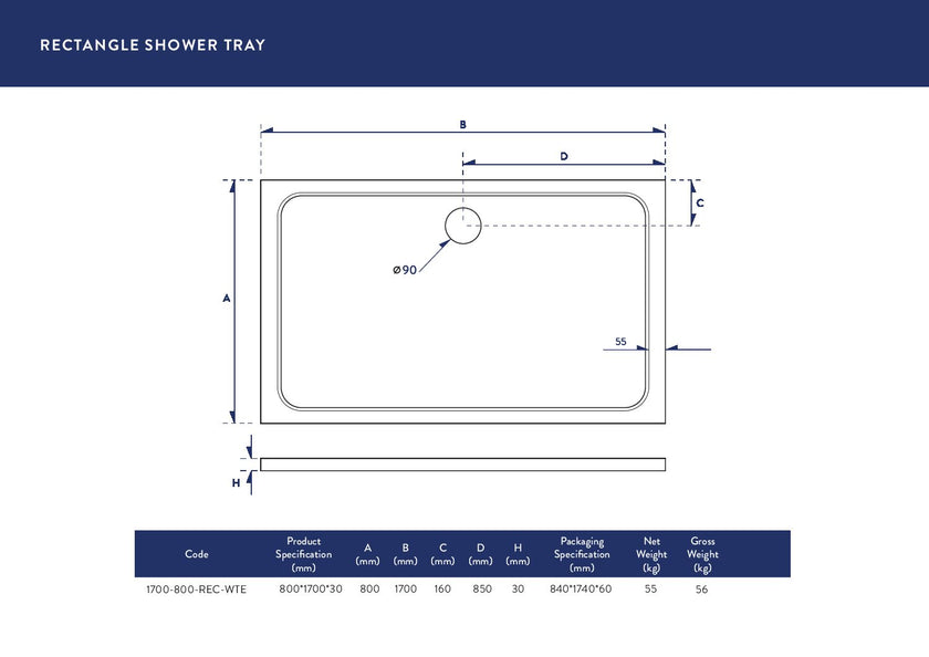 Rectangular 30mm Shower Tray White