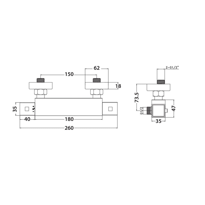 Square Exposed Cool Touch Thermostatic Valve Matte Black