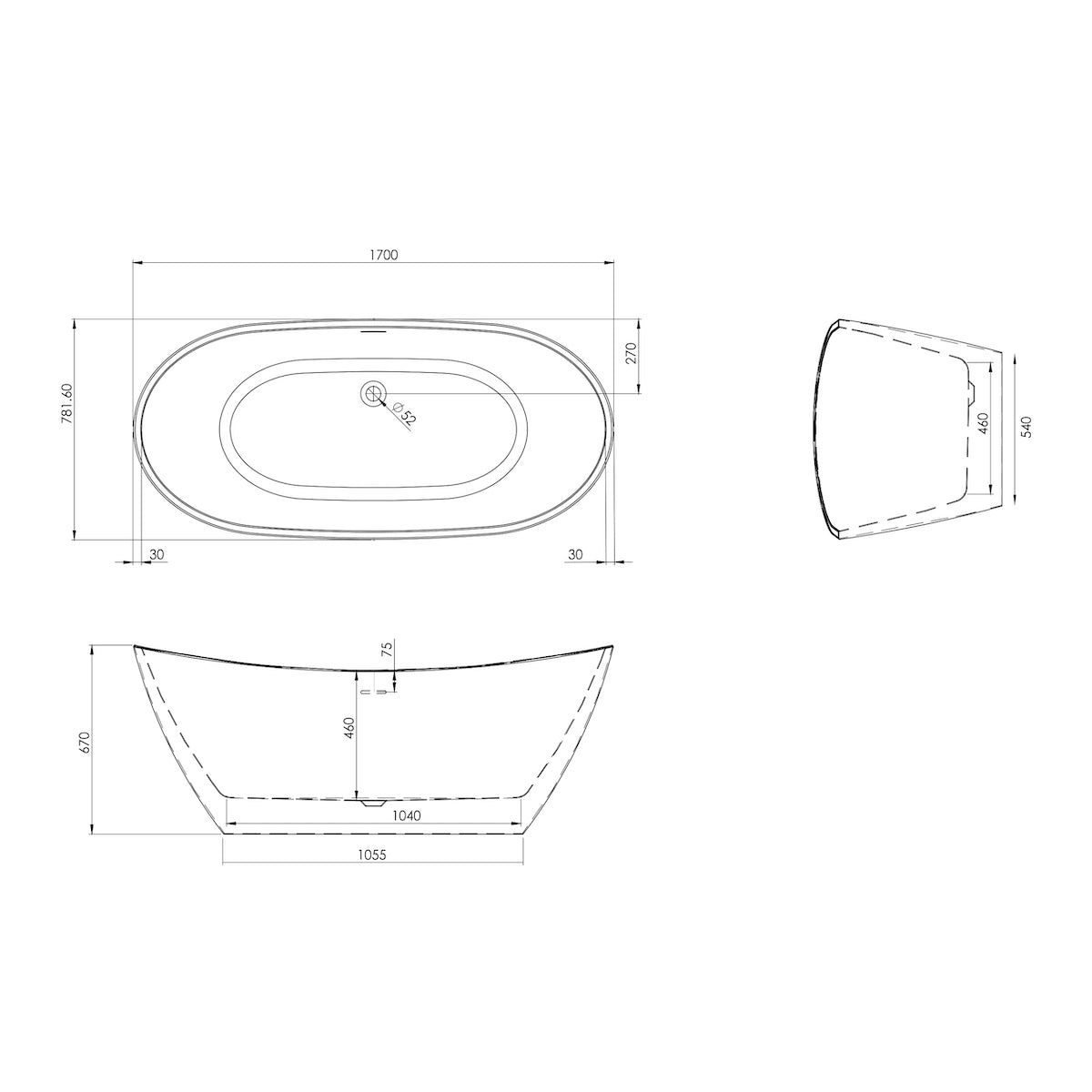 Scudo Aruba Bath In Acrylic White Freestanding Bath