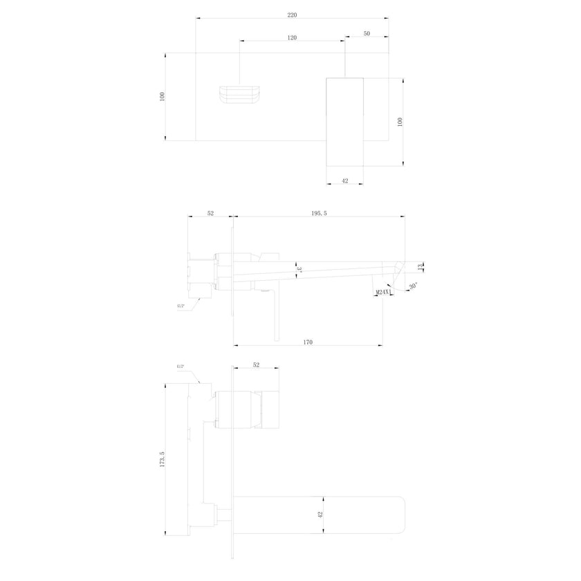 Muro Black Wall Mounted Bath Mixer