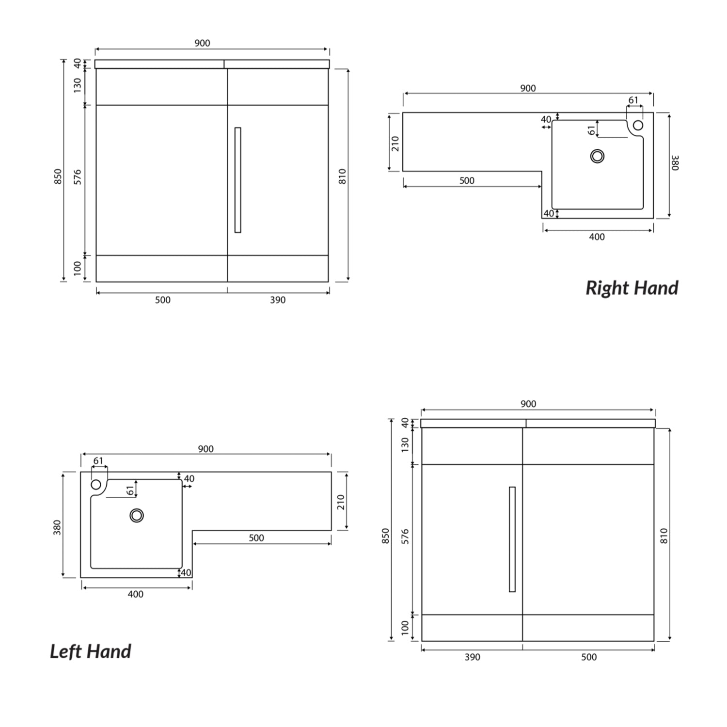 L Shape Furniture 900 Wc Unit