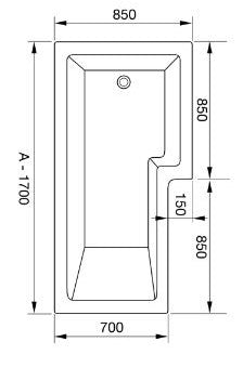 Shower Bath L Shaped 1700x850x700