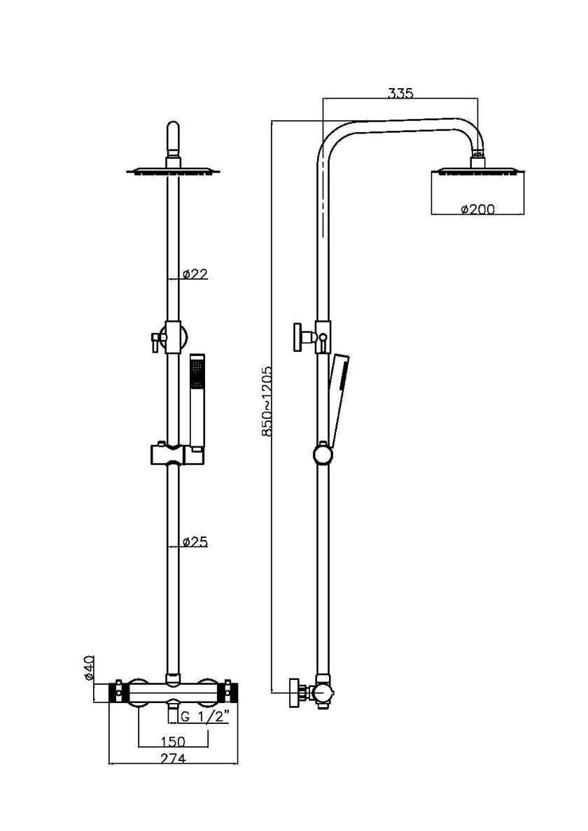 Core Round Rigid Riser Shower