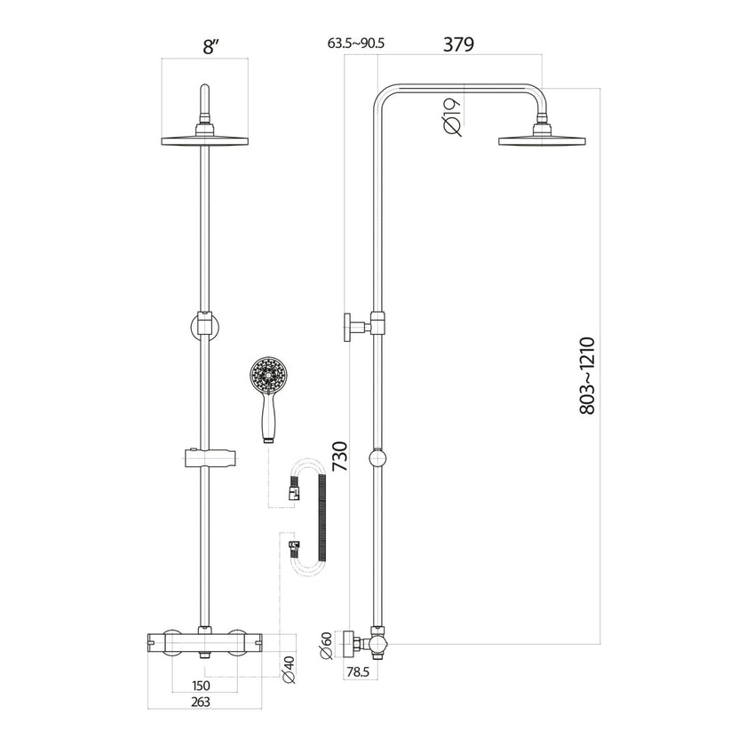 Round Thermostatic Bar Valve with Adjustable Rigid Riser