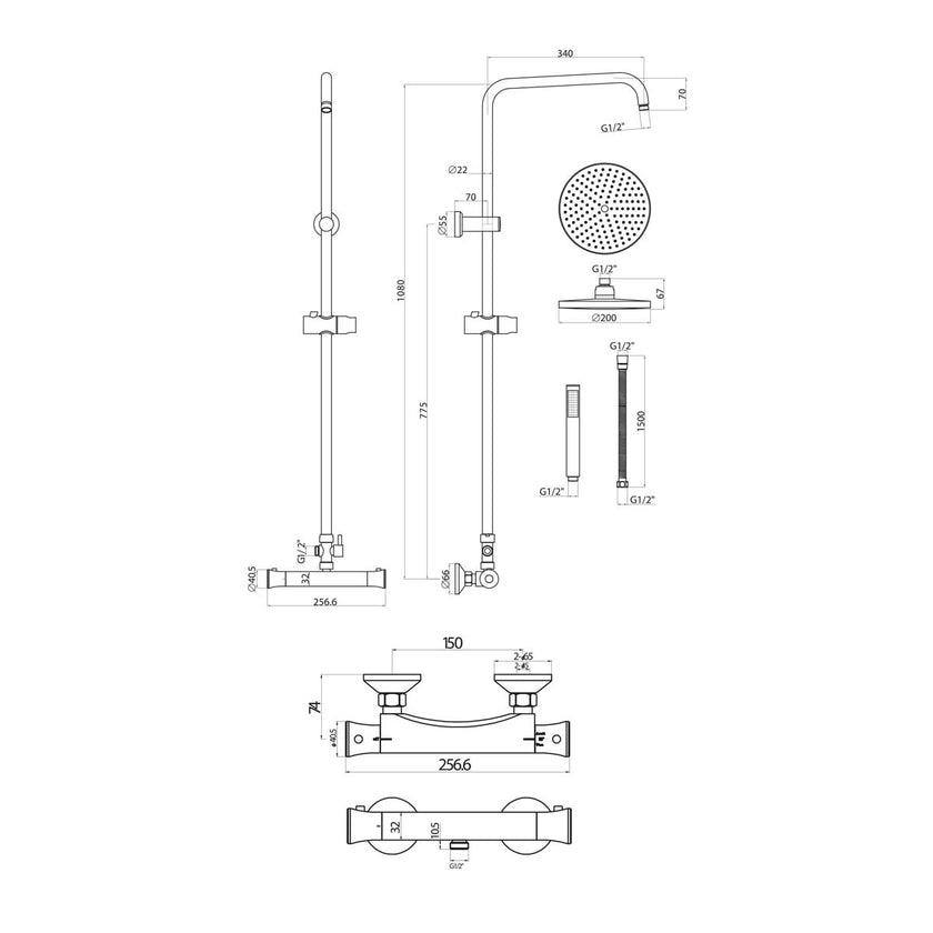 Round Thermostatic Bar Valve with Riser Rail