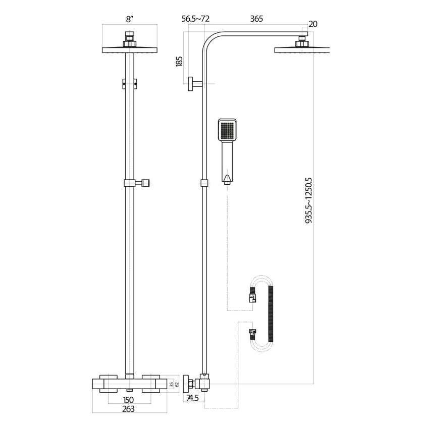 Square Rigid Riser Shower
