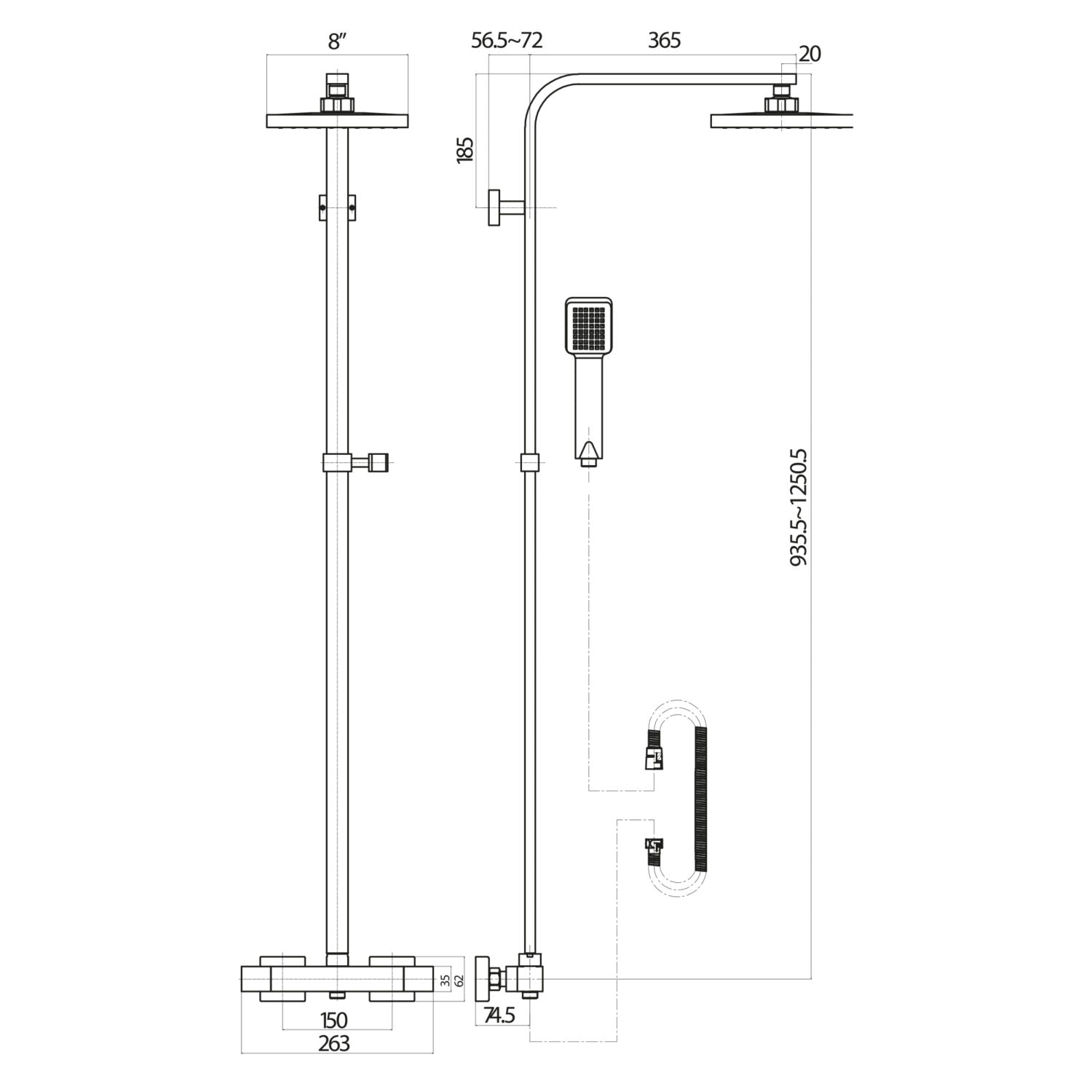 Square Rigid Riser Shower