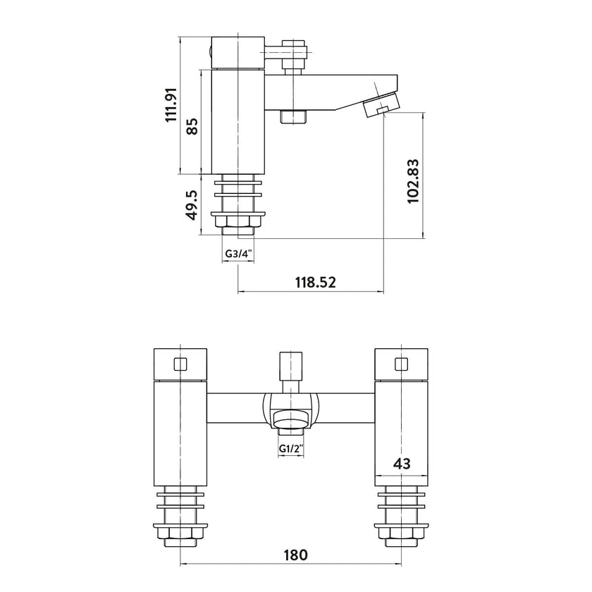 Favour Bath Shower Mixer with shower kit and wall bracket