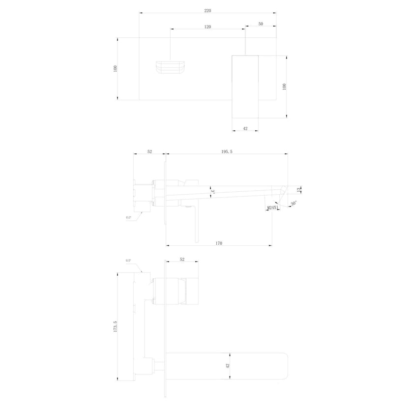 Muro Wall Mounted Basin & Bath Filler Brushed Brass