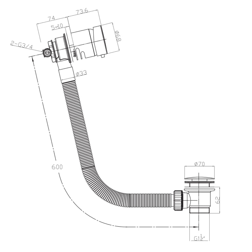 Bath Filler Overflow with Click Clack Waste